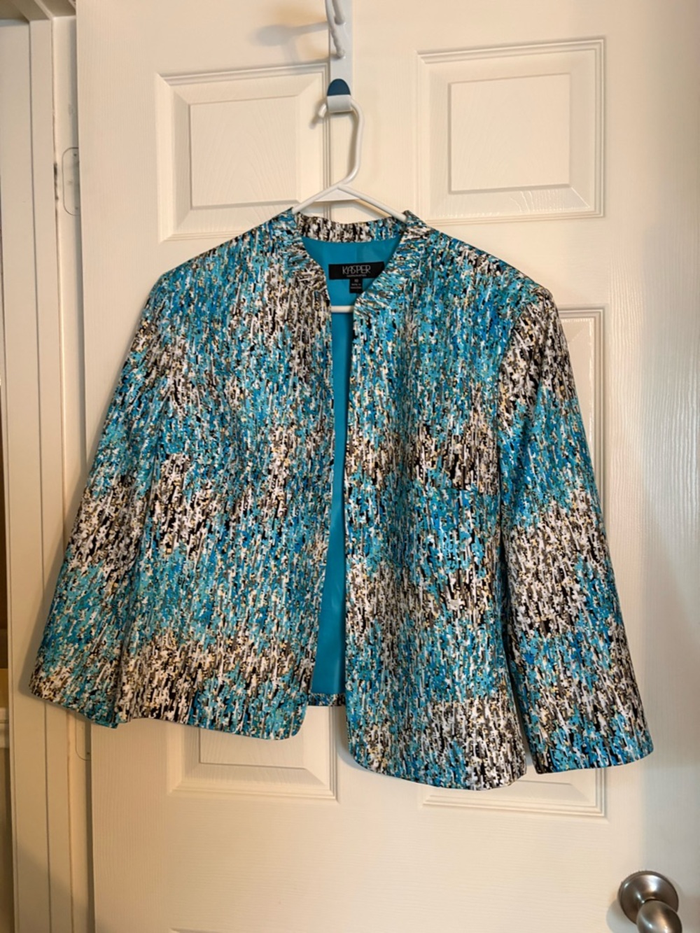 Kasper Women's Teal & Black Abstract Open Jacket